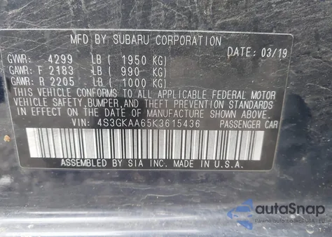 2019 Subaru Impreza 2.0I from USA, damaged, VIN 4S3GKAA65K3615436